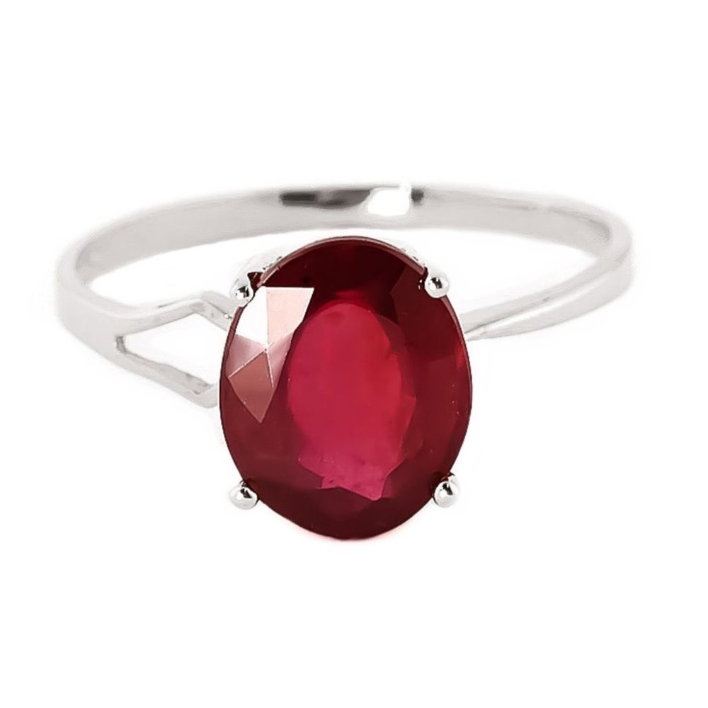 14K. SOLID GOLD RING WITH NATURAL OVAL RUBY - Picture 2 of 8
